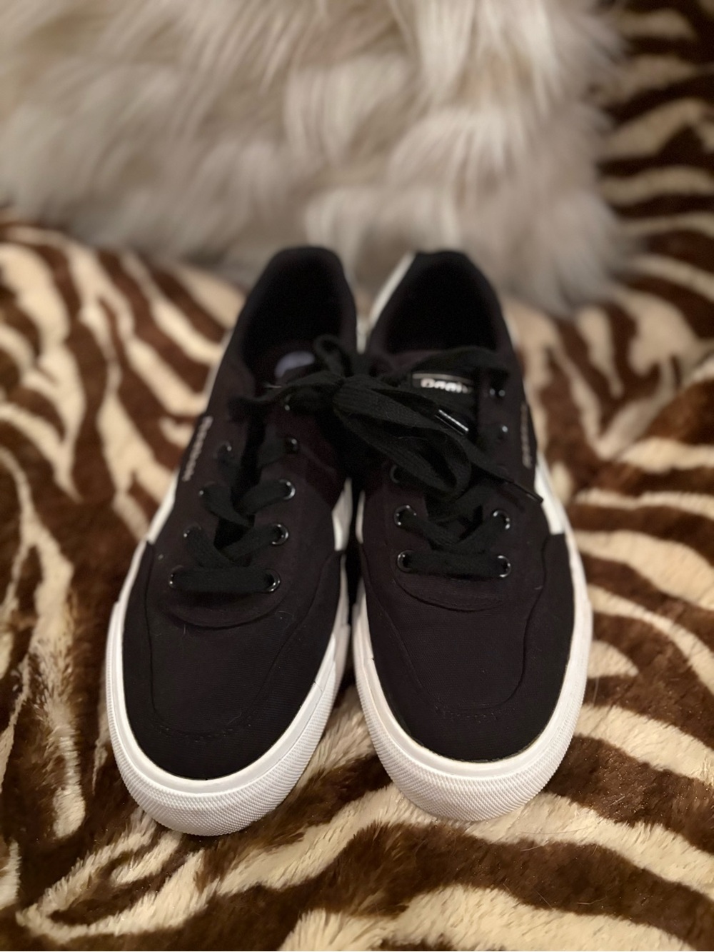 Black Canvas Low-Top Sneakers with White Sole